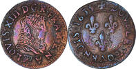 Frankreich Double Tournois Münze, Louis XIII, Saint Palais, SS, Kupfer -