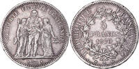 Frankreich 5 Francs Münze, Hercule, Paris, Rare, SS, Silber, KM:820.1 -
