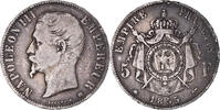 Frankreich 5 Francs Münze, Napoleon III, Strasbourg, S+, Silber -