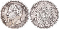 Frankreich 2 Francs Münze, Napoleon III, Strasbourg, S+, Silber -