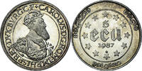 Belgien 5 Ecu Münze, Charles Quint, Brussels, VZ, Silber, KM:166 -