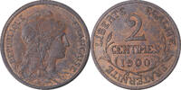 Frankreich 2 Centimes Münze, Dupuis, Paris, Rare, SS+, Bronze, KM:841 -