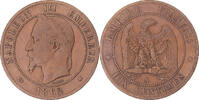Frankreich 10 Centimes Münze, Napoleon III, Paris, S+, Bronze -