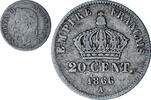 Frankreich 20 Centimes Münze, Napoleon III, Paris, S+, Silber -