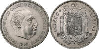 Spanien 5 Pesetas Caudillo and regent, Madrid, Nickel, VZ, KM:778 -