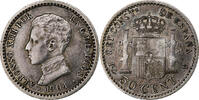 Spanien 50 Centimos Alfonso XIII, Madrid, Silber, SS+, KM:723 -