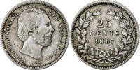 Niederlande 25 Cents William III, Rare, Silber, S+, KM:81 -