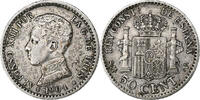 Spanien 50 Centimos Alfonso XIII, Madrid, Silber, SS, KM:705 -