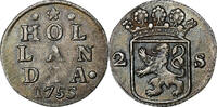 Niederlande 2 Stuivers, Double Wapenstuiver HOLLAND, Silber, SS+, KM:48 -