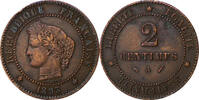 Frankreich 2 Centimes Cérès, Paris, Bronze, VZ, Gadoury:105, KM:827.1 -
