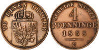Deutsch Staaten 4 Pfennig PRUSSIA, Wilhelm I, Cleves, Kupfer, SS+ -