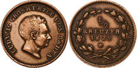 Deutsch Staaten 1/2 Kreuzer BADEN, Ludwig I, Baden, Kupfer, SS, KM:188 -