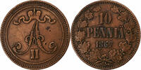 Finnland 10 Pennia Alexander II, Kupfer, SS, KM:5.1 -