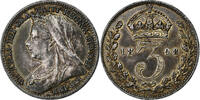 Großbritannien 3 Pence Victoria, Silber, VZ, KM:777 -