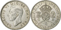 Großbritannien Florin, Two Shillings George VI, Silber, VZ, KM:855 -