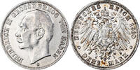 Deutsch Staaten 3 Mark BADEN, Friedrich II, Karlsruhe, Silber, SS -