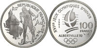 Frankreich 100 Francs Albertville 1992 - ski de fond, Paris, BE, Silber -