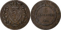 Italien Staaten 5 Centesimi SARDINIA, Carlo Felice, Turin, Kupfer, S+ -
