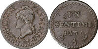 Frankreich Centime Dupré, Paris, Bronze, SS, Gadoury:76, KM:646 -