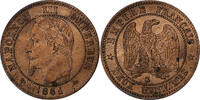 Frankreich 2 Centimes Napoleon III, Bordeaux, Bronze, SS+, Gadoury:104 -