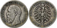 Deutsch Staaten 2 Mark BADEN, Friedrich I, Karlsruhe, Silber, S+, KM:265 -