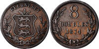 Guernsey 8 Doubles Münze, Heaton, Birmingham, SS, Bronze, KM:7 -