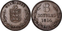 Guernsey 8 Doubles Münze, Heaton, Birmingham, SS+, Bronze, KM:14 -