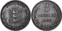 Guernsey 8 Doubles Münze, Heaton, Birmingham, SS, Bronze, KM:7 -