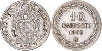 Italien Staaten 10 Baiocchi 1863 R Münze, PAPAL STATES, Pius IX, Roma, SS+