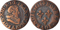 Frankreich Double Tournois Münze, Louis XIII, Paris, S+, Kupfer -
