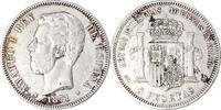 Spanien 5 Pesetas Münze, Amadeao I, Madrid, S+, Silber, KM:666 -