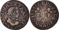 Frankreich Double Tournois Münze, Louis XIII, Bordeaux, S+, Kupfer -
