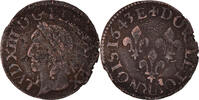 Frankreich Double Tournois Münze, Louis XIII, Tours, S+, Kupfer -