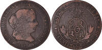 Spanien 5 Centimos Münze, Isabel II, Barcelona, S+, Kupfer, KM:635.1 -