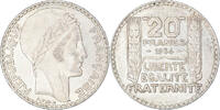Frankreich 20 Francs Münze, Turin, Paris, VZ, Silber, KM:879 -