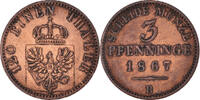 Deutsch Staaten 3 Pfennig Münze, PRUSSIA, Wilhelm I, Hannover, SS+ -