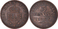 Deutsch Staaten 3 Pfennig Münze, PRUSSIA, Wilhelm I, Hannover, SS+ -