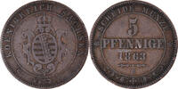 Deutsch Staaten 5 Pfennig Münze, SAXONY-ALBERTINE, Johann, Dresden, S+ -