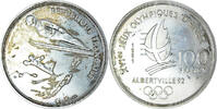 Frankreich 100 Francs Münze, Albertville 1992 - saut à ski, VZ -