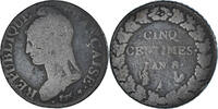 Frankreich 5 Centimes Münze, Dupré, Paris, S, Bronze, KM:640.1 -