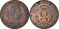 Spanien Centimo Münze, Isabel II, Barcelona, VZ, Kupfer, KM:633.1 -