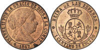 Spanien Centimo Münze, Isabel II, Barcelona, VZ+, Kupfer, KM:633.1 -