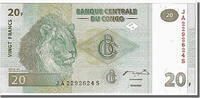 Congo Democratic Republic 20 Francs Geldschein, UNZ -