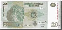 Congo Democratic Republic 20 Francs Geldschein, KM:94a, UNZ -
