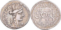 Denarius Münze, Plaetoria, Rome, SS+, Silber, Crawford:409/2 -