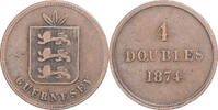 Guernsey 4 Doubles Münze, Heaton, Birmingham, S+, Bronze, KM:5 -