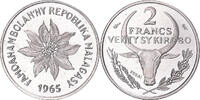 Madagascar 2 Francs Münze, Paris, ESSAI, STGL, Stainless Steel, KM:E7 -