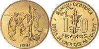 West African States 10 Francs Münze, Paris, ESSAI, STGL, Messing -