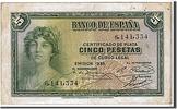 Spanien 5 Pesetas Geldschein, KM:85a, SS+ -