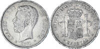 Spanien 5 Pesetas Münze, Amadeao I, Madrid, SS, Silber, KM:666 -